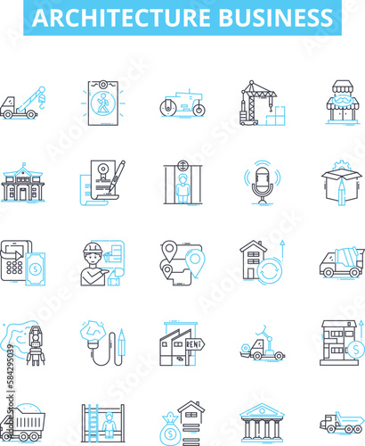 Architecture business vector line icons set. Building, Design, Structures, Construction, Property, Planning, Residential illustration outline concept symbols and signs