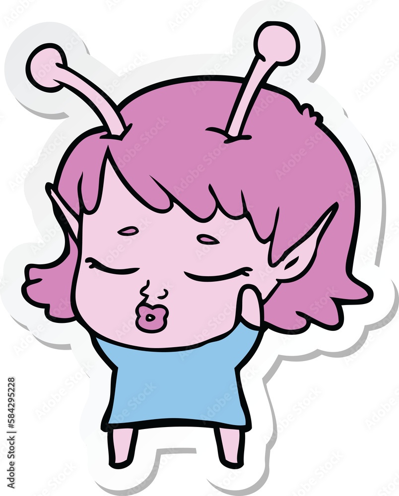 sticker of a cute alien girl cartoon