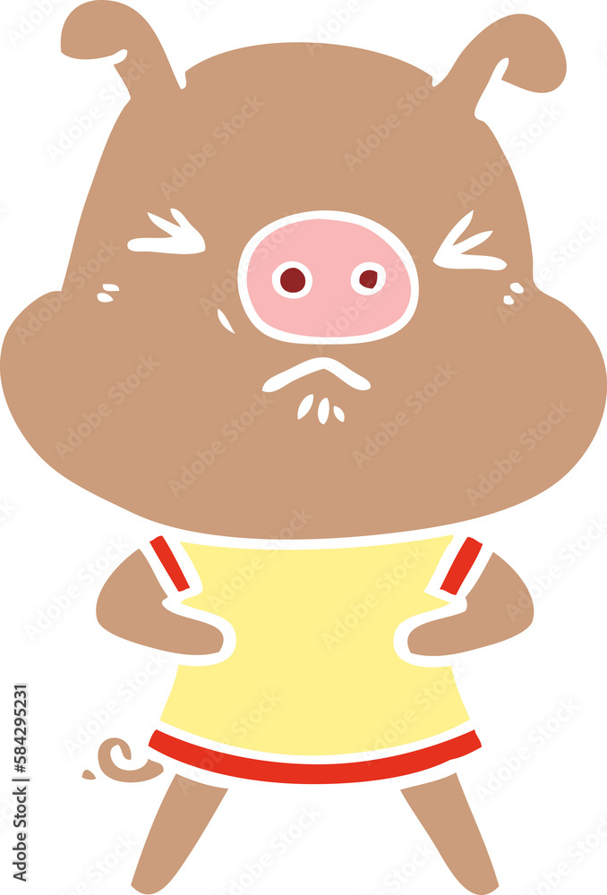flat color style cartoon angry pig wearing tee shirt flat color style cartoon angry pig wearing tee shirt