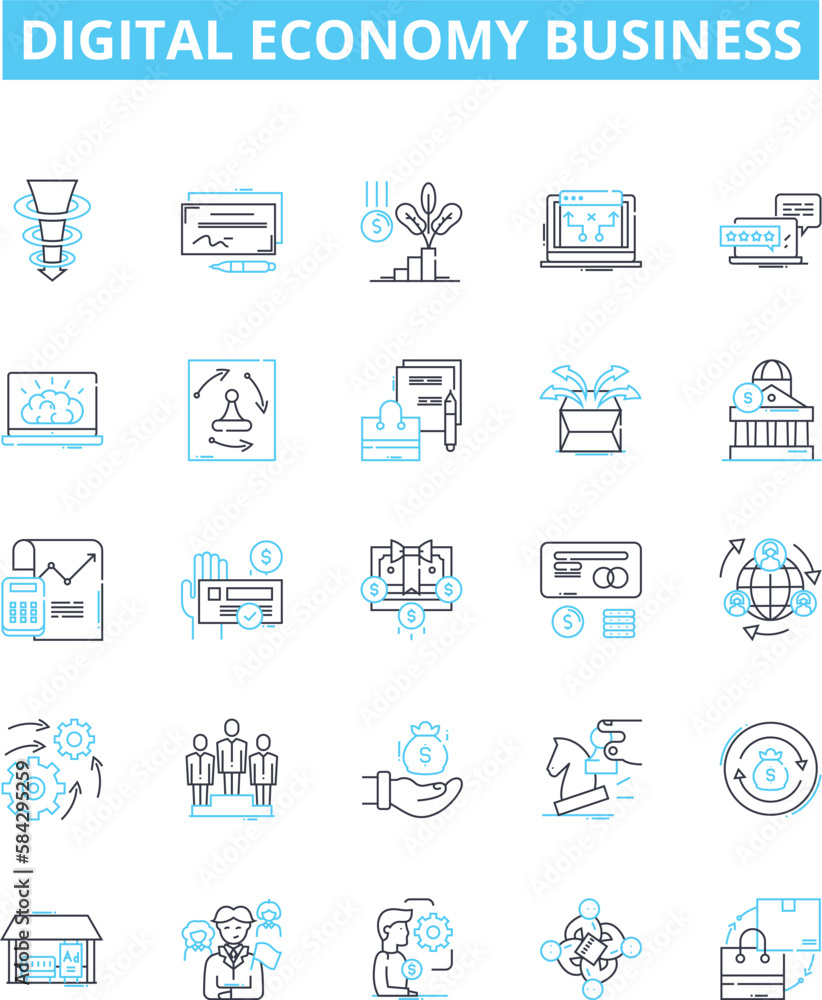 Digital economy business vector line icons set. Digital, Economy, Business, eCommerce, Online, Technology, Services illustration outline concept symbols and signs