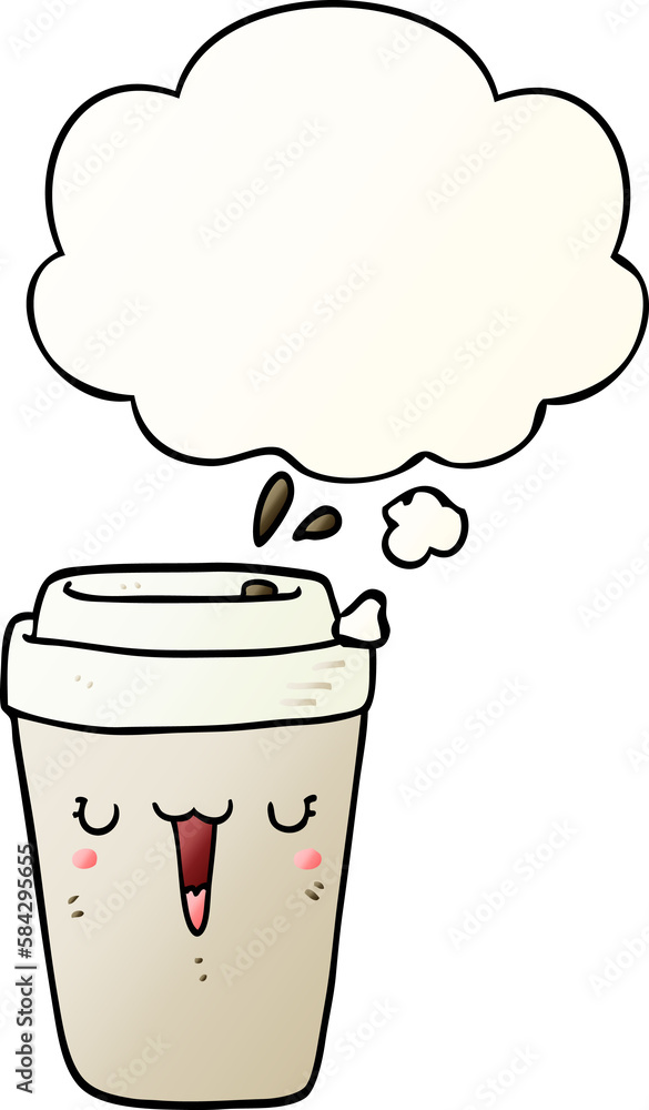 cartoon coffee cup and thought bubble in smooth gradient style cartoon coffee cup and thought bubble in smooth gradient style