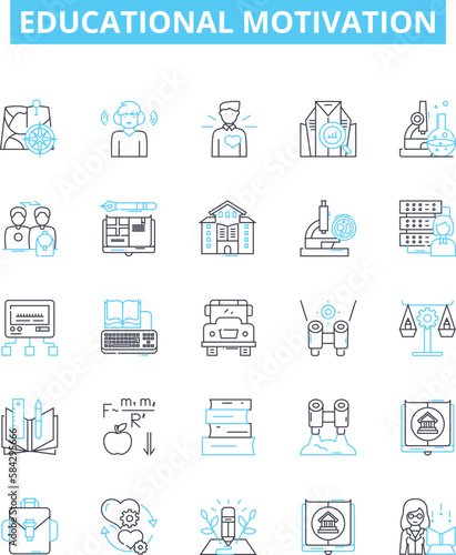 Educational motivation vector line icons set. Learning, Inspiration, Determination, Enthusiasm, Aspiration, Concentration, Creativity illustration outline concept symbols and signs