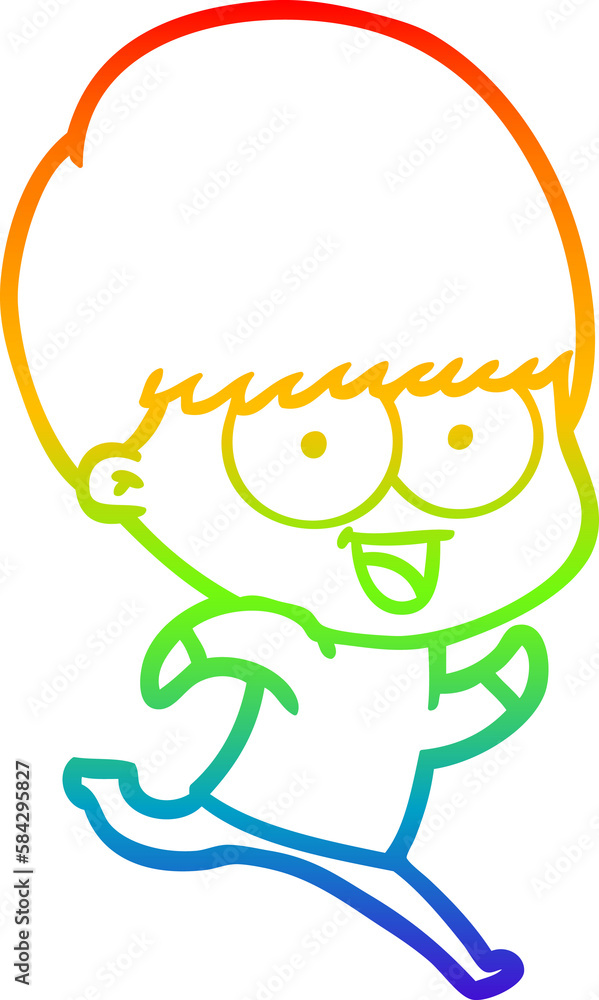 rainbow gradient line drawing happy cartoon boy running rainbow gradient line drawing happy cartoon boy running