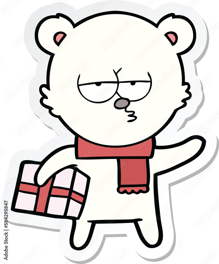 sticker of a christmas polar bear cartoon