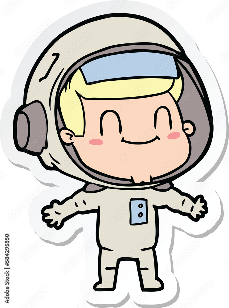 sticker of a happy cartoon astronaut man sticker of a happy cartoon astronaut man