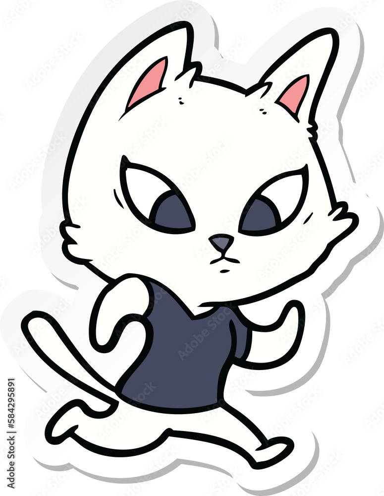 Obraz premium sticker of a confused cartoon cat