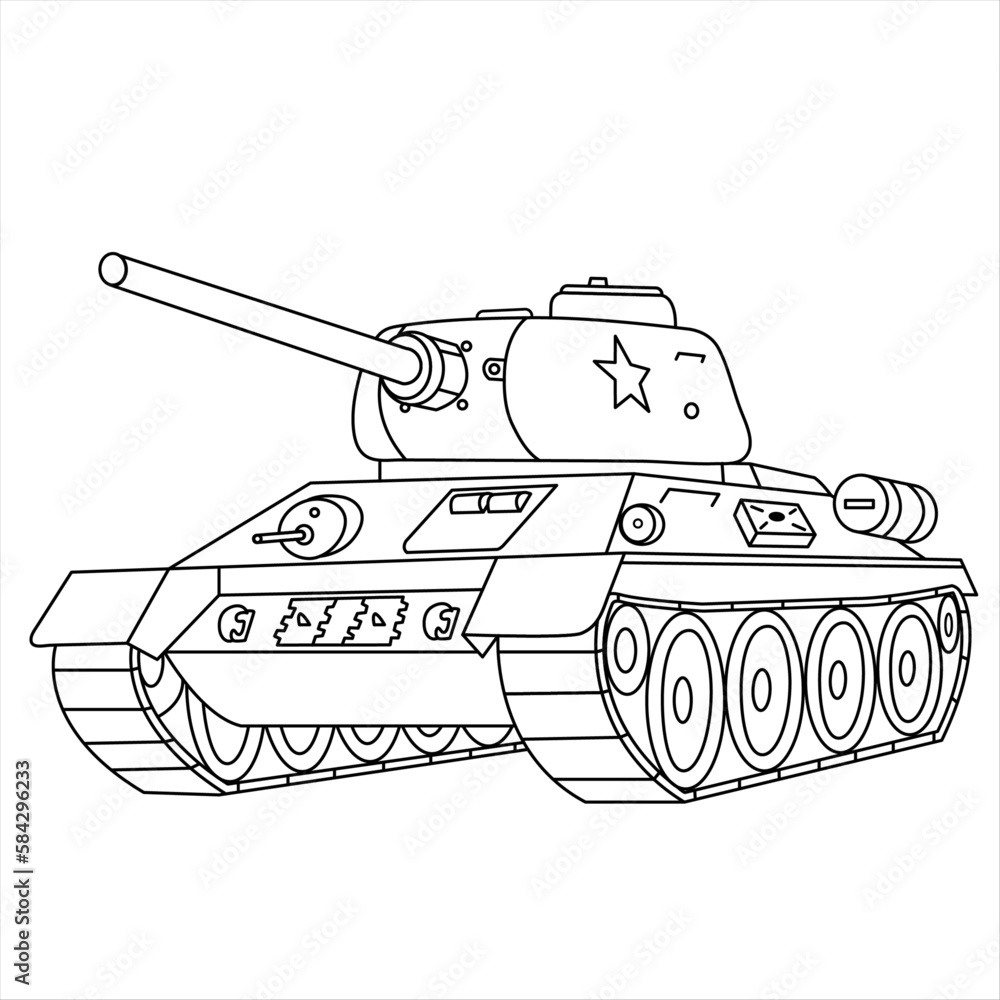 Soviet Tank T-34. Military Vehicle Coloring Book For Children And