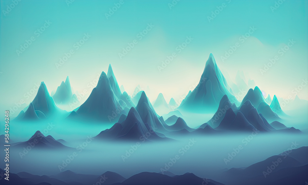 ai generated misty mountain landscape with heavy fog