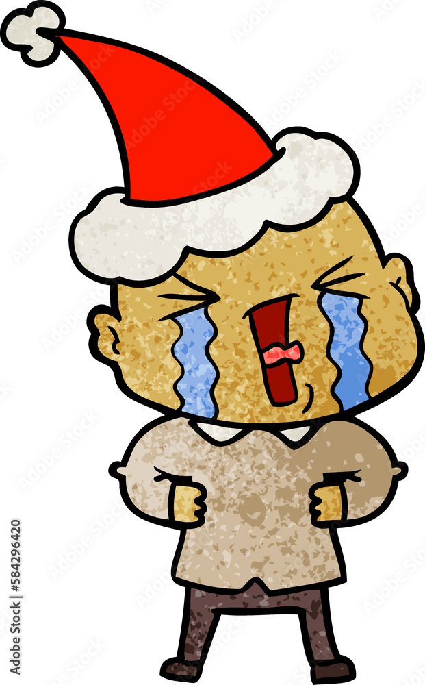 textured cartoon of a crying bald man wearing santa hat textured cartoon of a crying bald man wearing santa hat