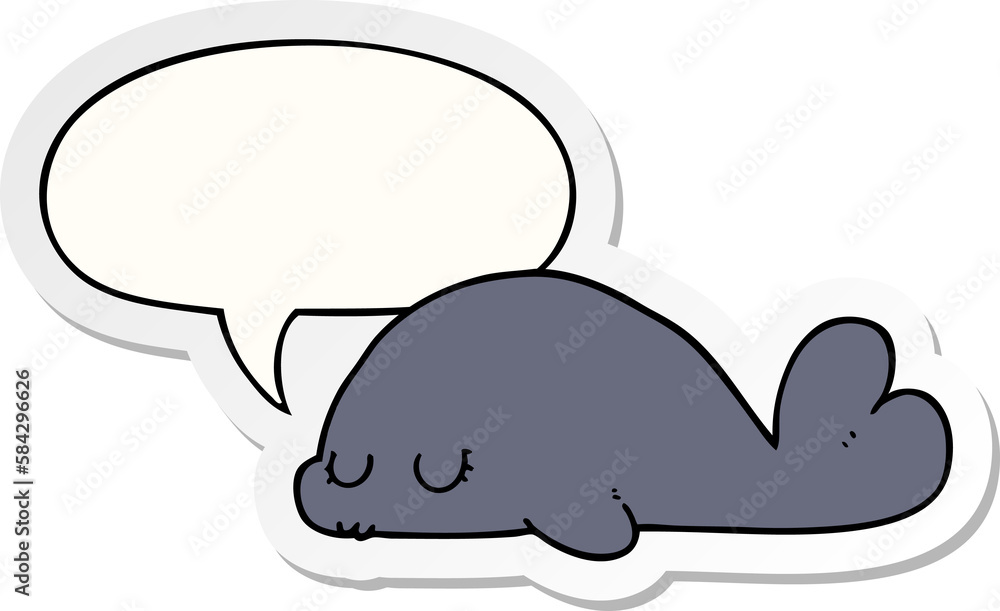 cute cartoon seal and speech bubble sticker cute cartoon seal and speech bubble sticker