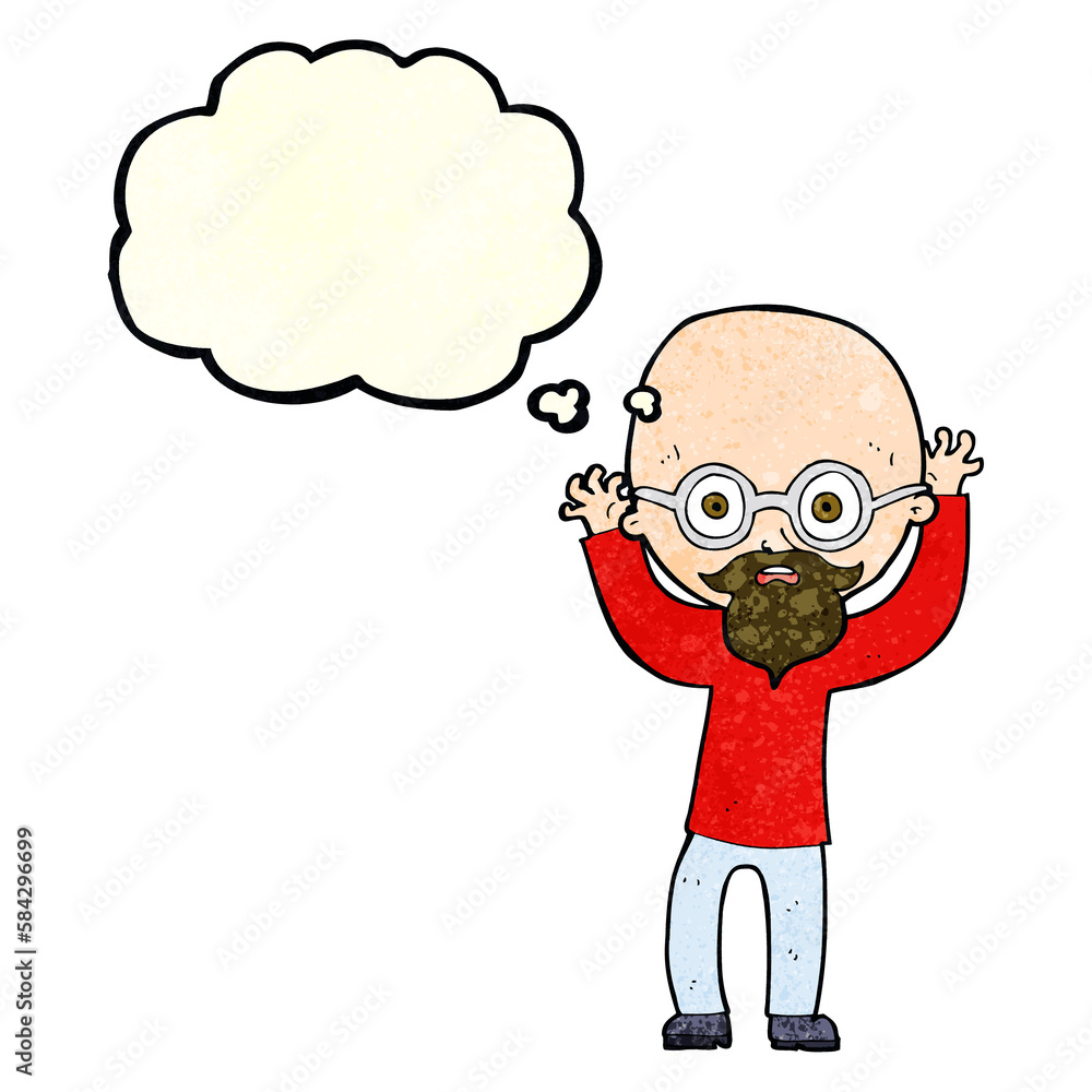 cartoon stressed bald man with thought bubble cartoon stressed bald man with thought bubble