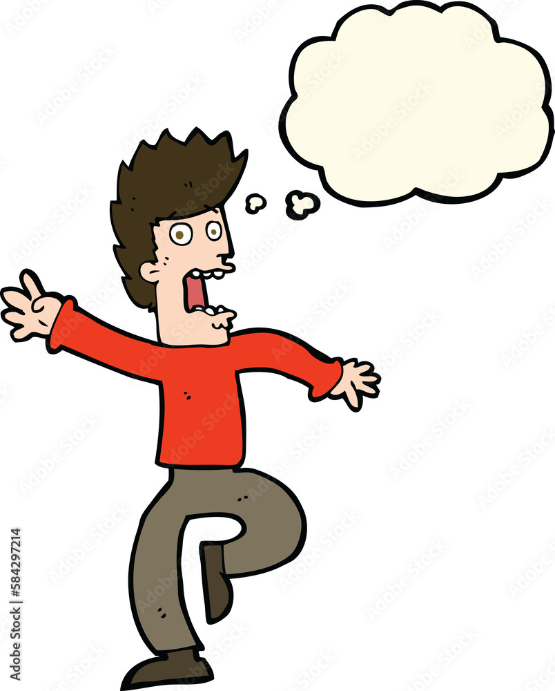 cartoon frightened man with thought bubble cartoon frightened man with thought bubble