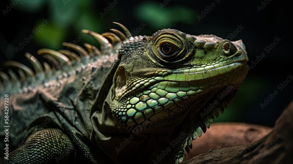 Striking Up Close Portrait of a Green Iguana - Nature's Oft-Overlooked Reptilian Wildlife, Generative AI
