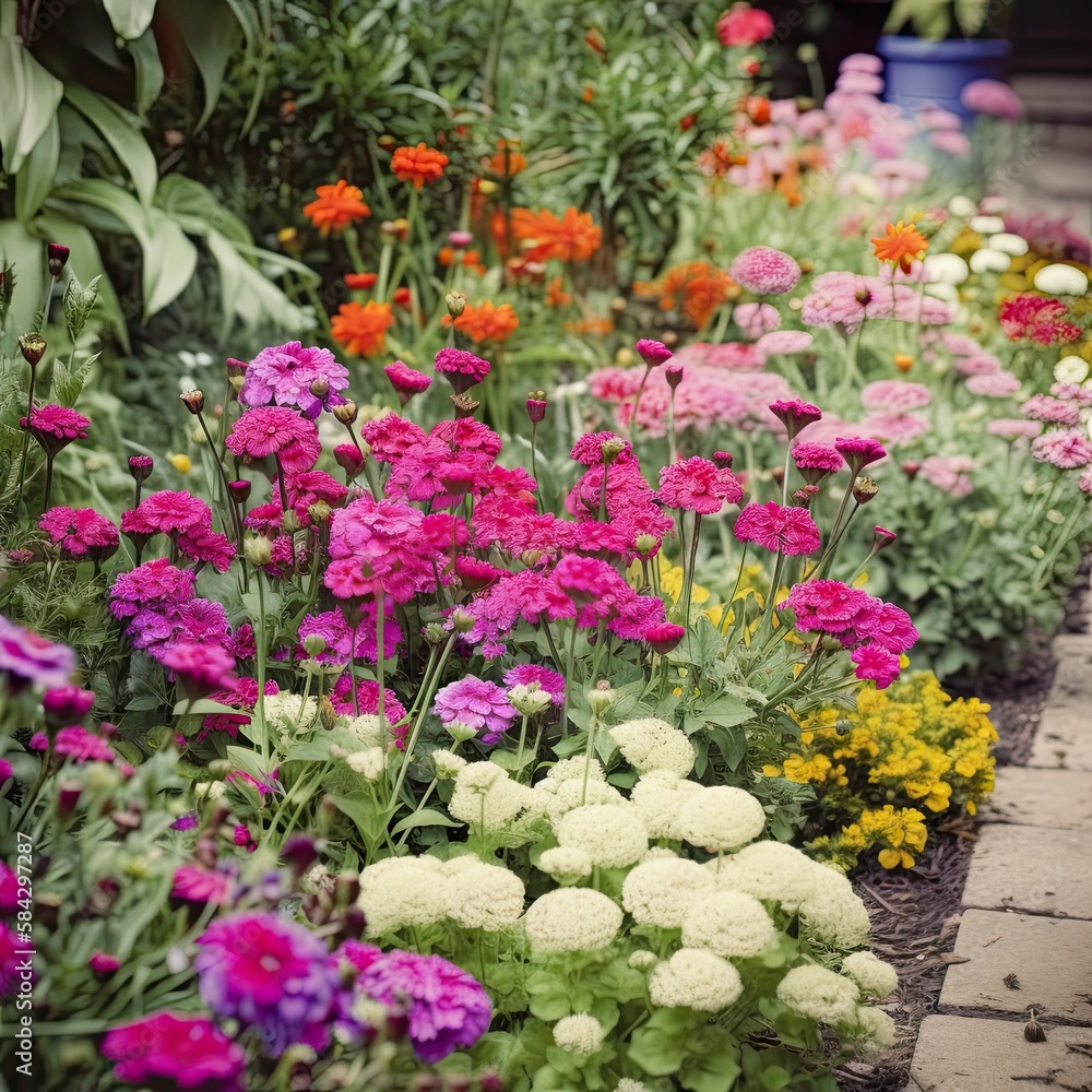 Unbelievable Beauty of Colorful Flowers in a Summer Garden. Generative AI