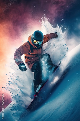 Spectacular Vibrant Action Snowboarding in a Winter Wonderland: Generative AI