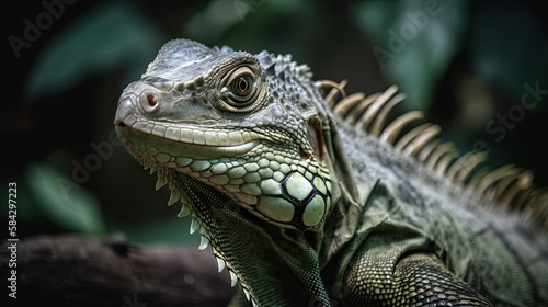 Startling Close-Up Portrait of a Wild Green Iguana: An Unforgettable Look into Wildlife Nature: Generative AI © AIGen