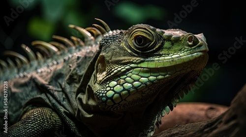 Striking Up Close Portrait of a Green Iguana - Nature s Oft-Overlooked Reptilian Wildlife  Generative AI
