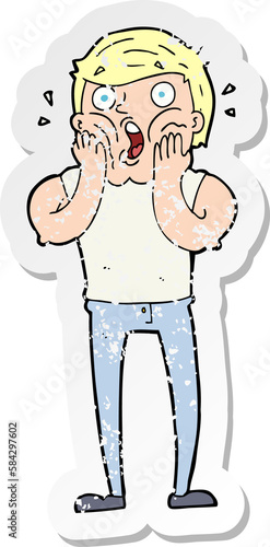 retro distressed sticker of a cartoon gasping man