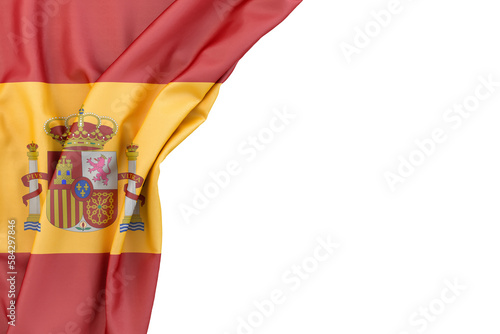 Flag of Spain in the corner on white background. 3D rendering. Isolated