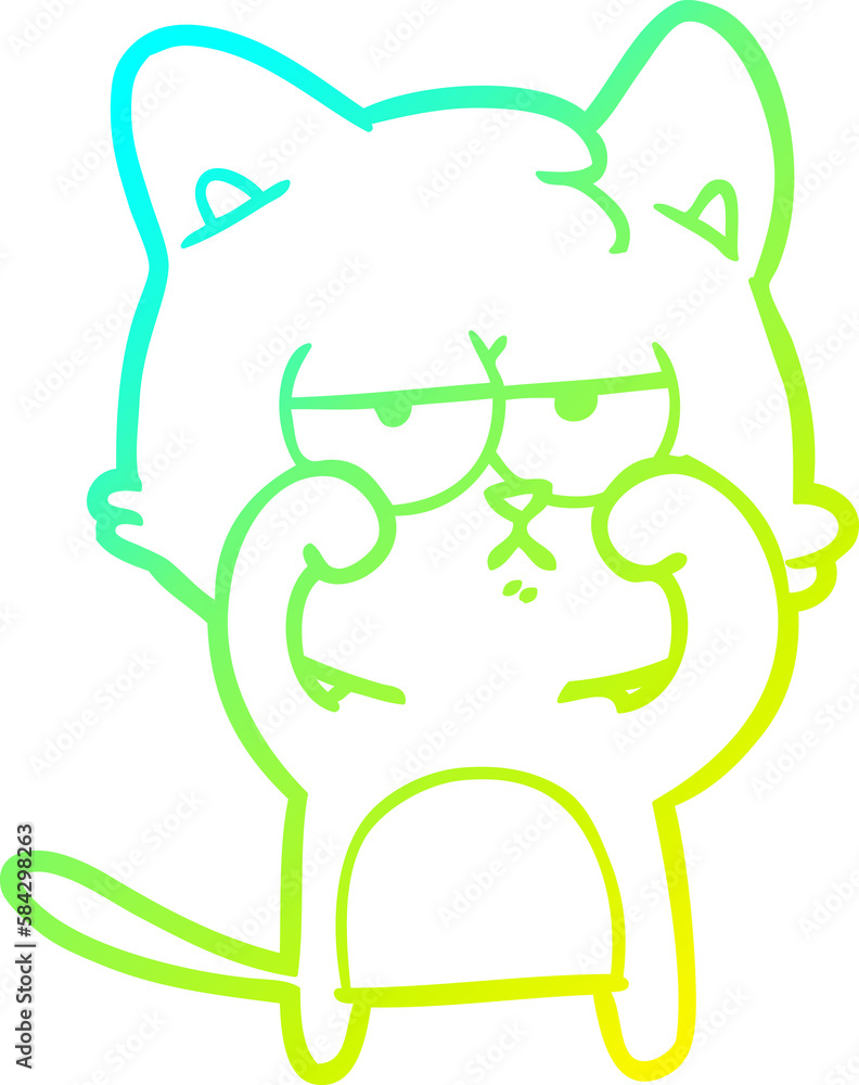 cold gradient line drawing tired cartoon cat rubbing eyes cold gradient line drawing tired cartoon cat rubbing eyes