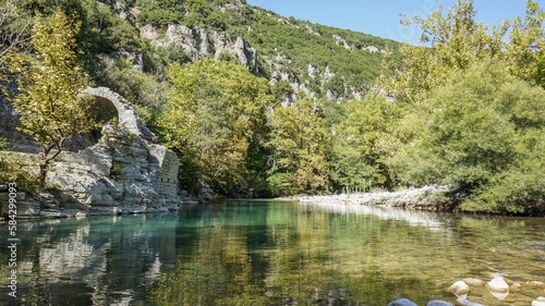 Fototapeta Naklejka Na Ścianę i Meble -  Scenic view of natural beauty of Voidomatis Vikos river Epirus Greece near to National park Vikos Gorge.