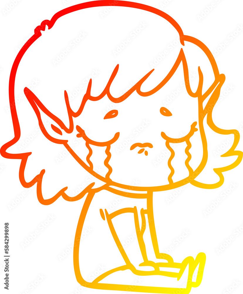 warm gradient line drawing cartoon crying elf girl warm gradient line drawing cartoon crying elf girl