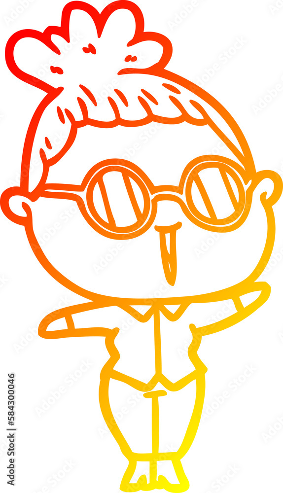 warm gradient line drawing cartoon woman wearing spectacles warm gradient line drawing cartoon woman wearing spectacles