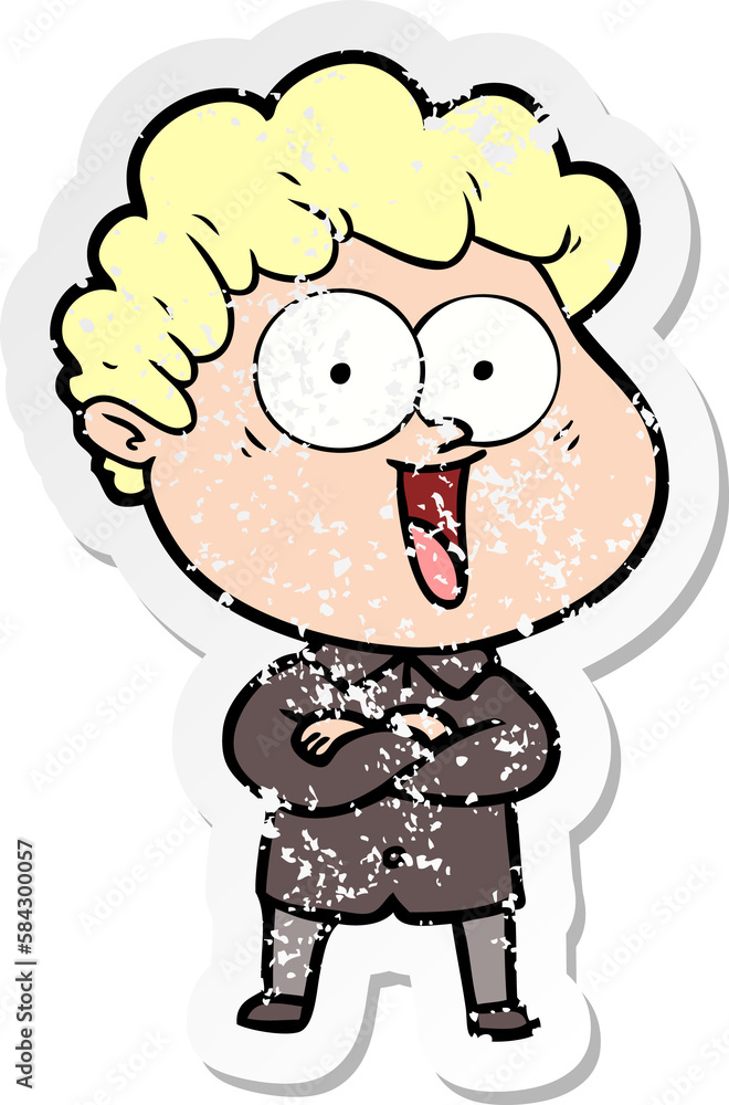 distressed sticker of a cartoon happy man distressed sticker of a cartoon happy man