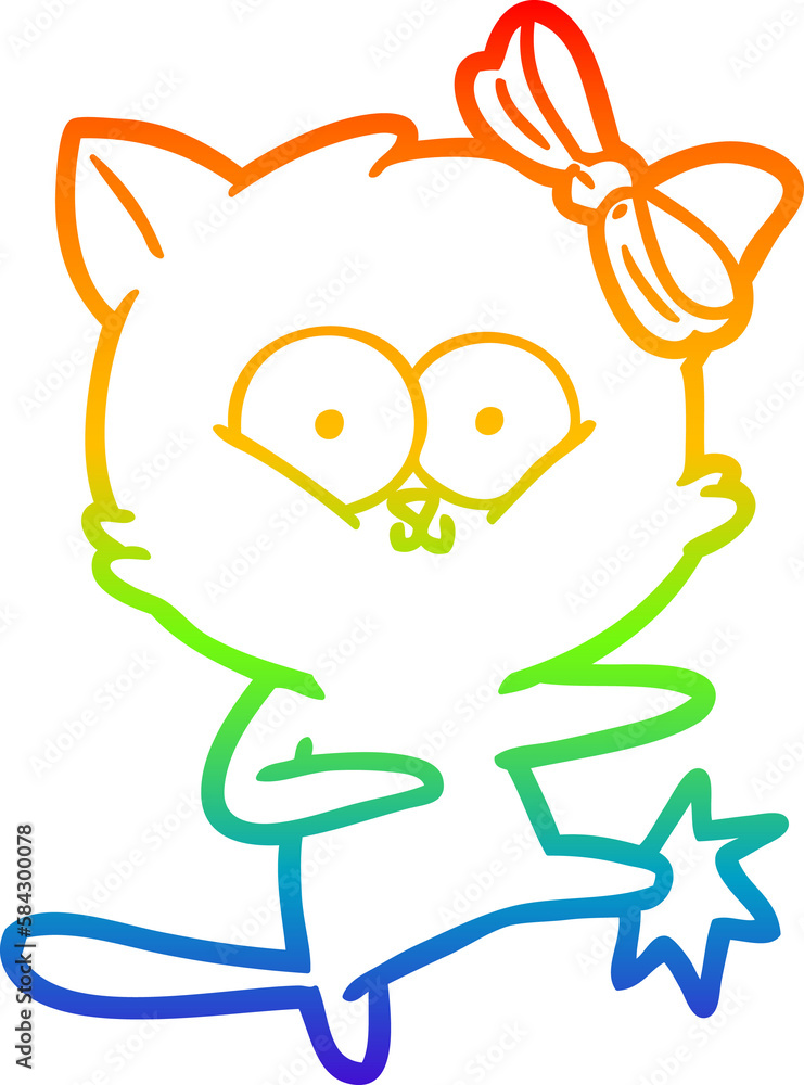 Obraz premium rainbow gradient line drawing cartoon cat