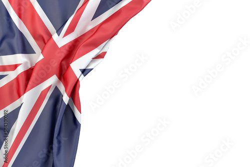 Flag of the United Kingdom in the corner on white background. 3D rendering. Isolated photo