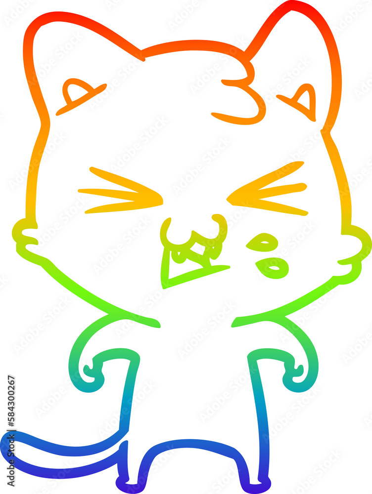 rainbow gradient line drawing cartoon cat hissing rainbow gradient line drawing cartoon cat hissing
