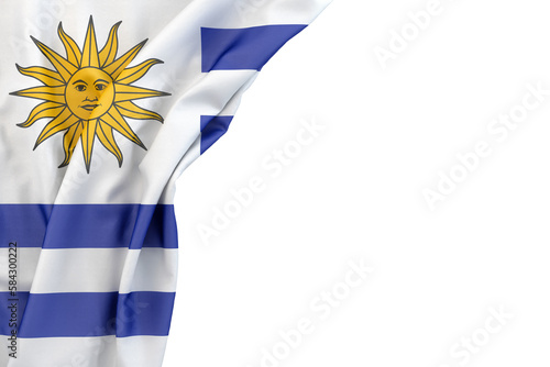 Flag of Uruguay in the corner on white background. 3D rendering. Isolated photo