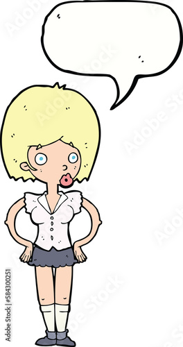 cartoon woman with hands on hips with speech bubble