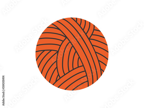 Hand drawn illustration ball of threads. Flat vector handmade, knitting equipment concept in colored doodle style. Skein, wool sticker, icon or print. Isolated on white background.