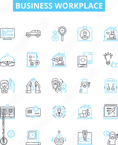 Business workplace vector line icons set. Workplace, Business, Office, Team, Productivity, Employees, Employers illustration outline concept symbols and signs