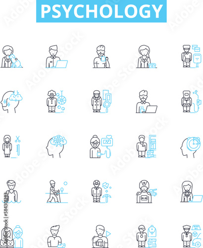 Psychology vector line icons set. Psychology, Behavior, Mental, Mind, Cognitive, Trauma, Therapy illustration outline concept symbols and signs