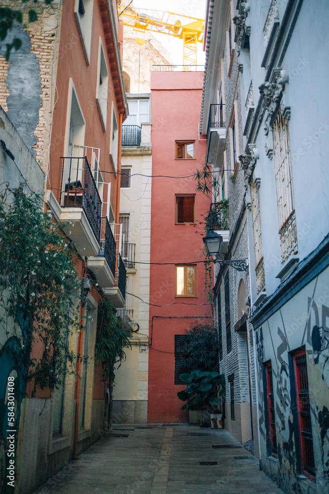 Narrow and picturesque streets of Valencia, Spain town.