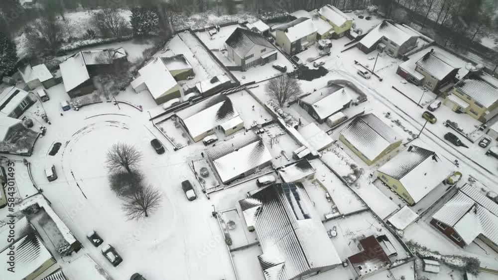 Aerial view of a snow covered residential area in a small Welsh town Aerial view of a snow covered residential area in a small Welsh town