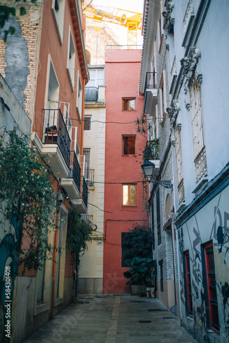 Narrow and picturesque streets of Valencia  Spain town.