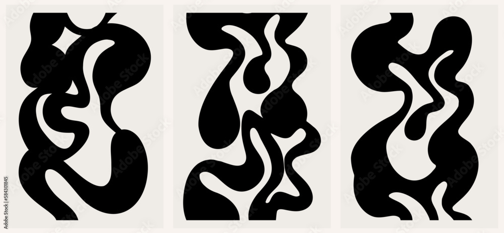 Abstract groovy floral poster Y2K. Modern trendy minimalist style. Hand drawn for wallpaper, wall decor, fabric, postcard, cover, template, banner.