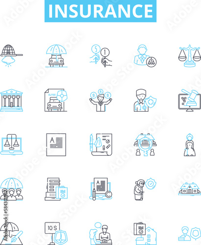Insurance vector line icons set. Cover, Coverage, Risk, Premium, Protection, Assured, Liability illustration outline concept symbols and signs