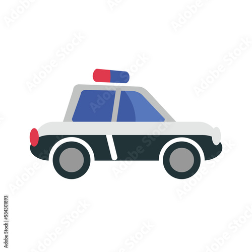 Police Car vector flat icon design.   solated police car  with emergency light on the top sign design.