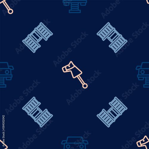 Set line Swing car, Swedish wall and Toy horse on seamless pattern. Vector