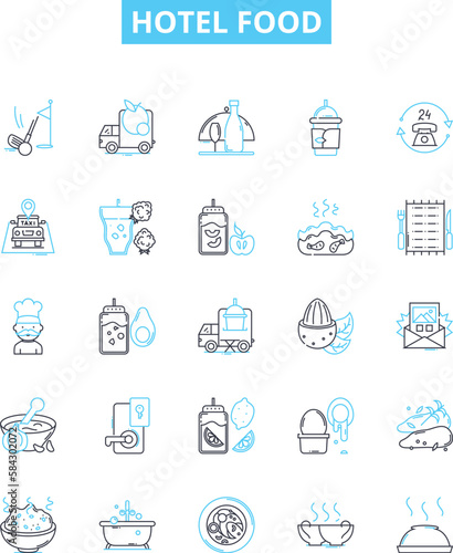 Hotel food vector line icons set. Hotel, Food, Cuisine, Menu, Dining, Restaurant, Buffet illustration outline concept symbols and signs