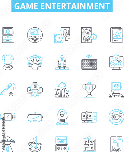Game entertainment vector line icons set. Gaming, Entertainment, Computer, Video, Console, Online, Adventure illustration outline concept symbols and signs