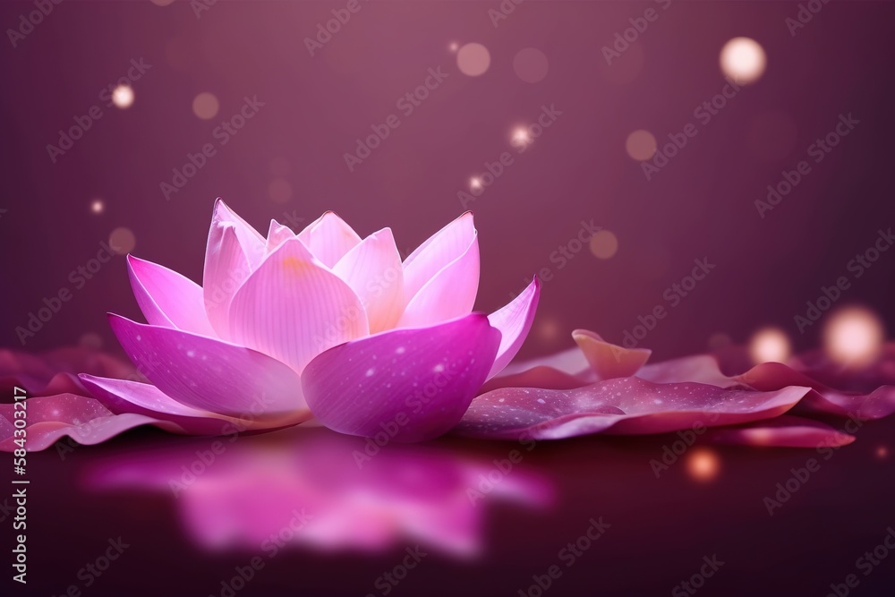 Pink lotus with purple glitter background, generative ai