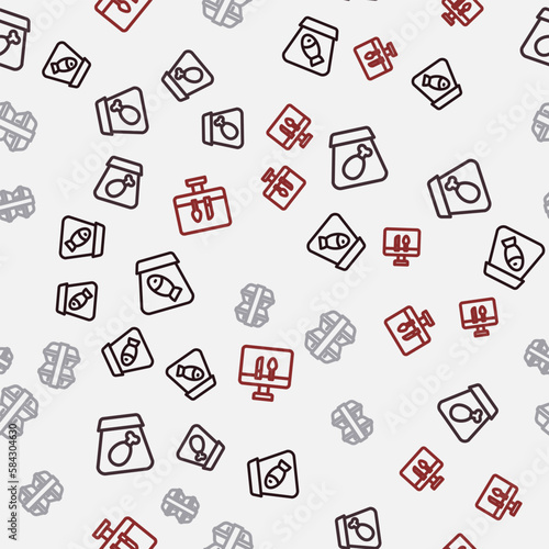 Set line Online ordering fish, meal, Lunch box and food on seamless pattern. Vector