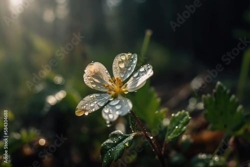 fresh flower with water droplet, morning dew, generative ai