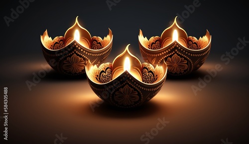 Happy Diwali - Illustration of Diwali Diya, generative ai