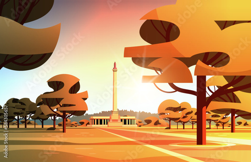 front view of administrative governmental traditional classic building with columns public autumn city park